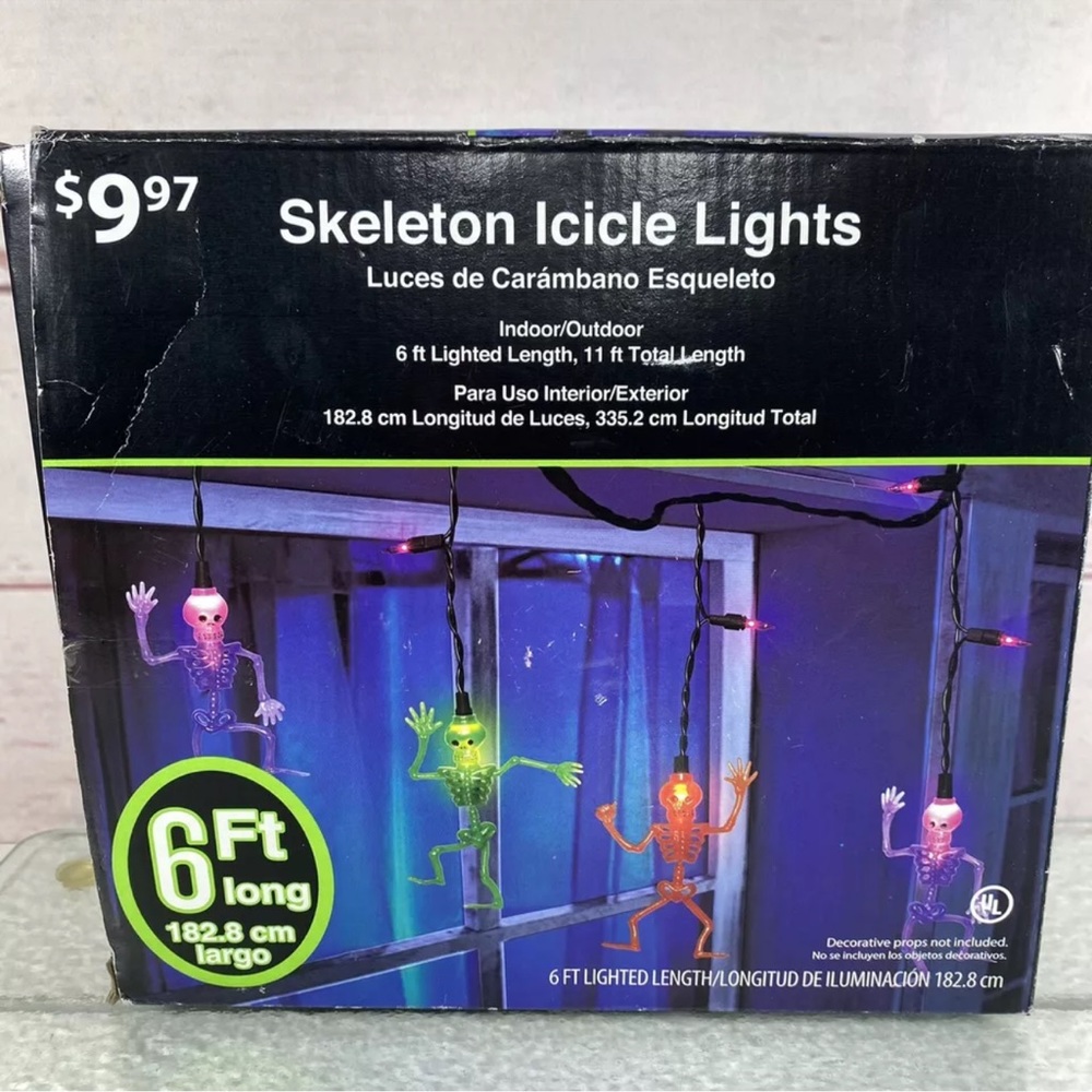 Halloween Skeleton Icicle Lights 11 ft. total Length Light Up Scary Decor